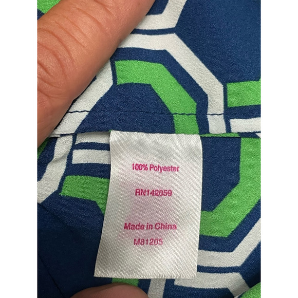 Macbeth Collection Top Tank Geometric Pattern Low Back Sleeveless Green Blue XS - Picture 8 of 8